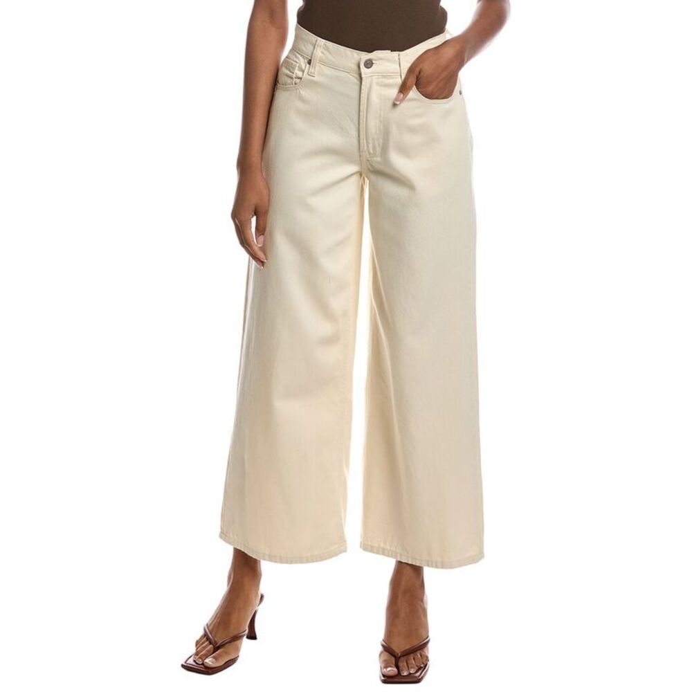 Current/Elliott Cream Wide Leg Crop Jeans